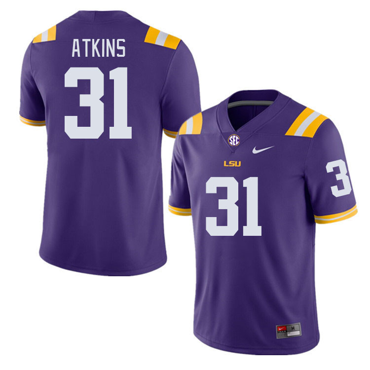 Men #31 Xavier Atkins LSU Tigers College Football Jerseys Stitched-Purple